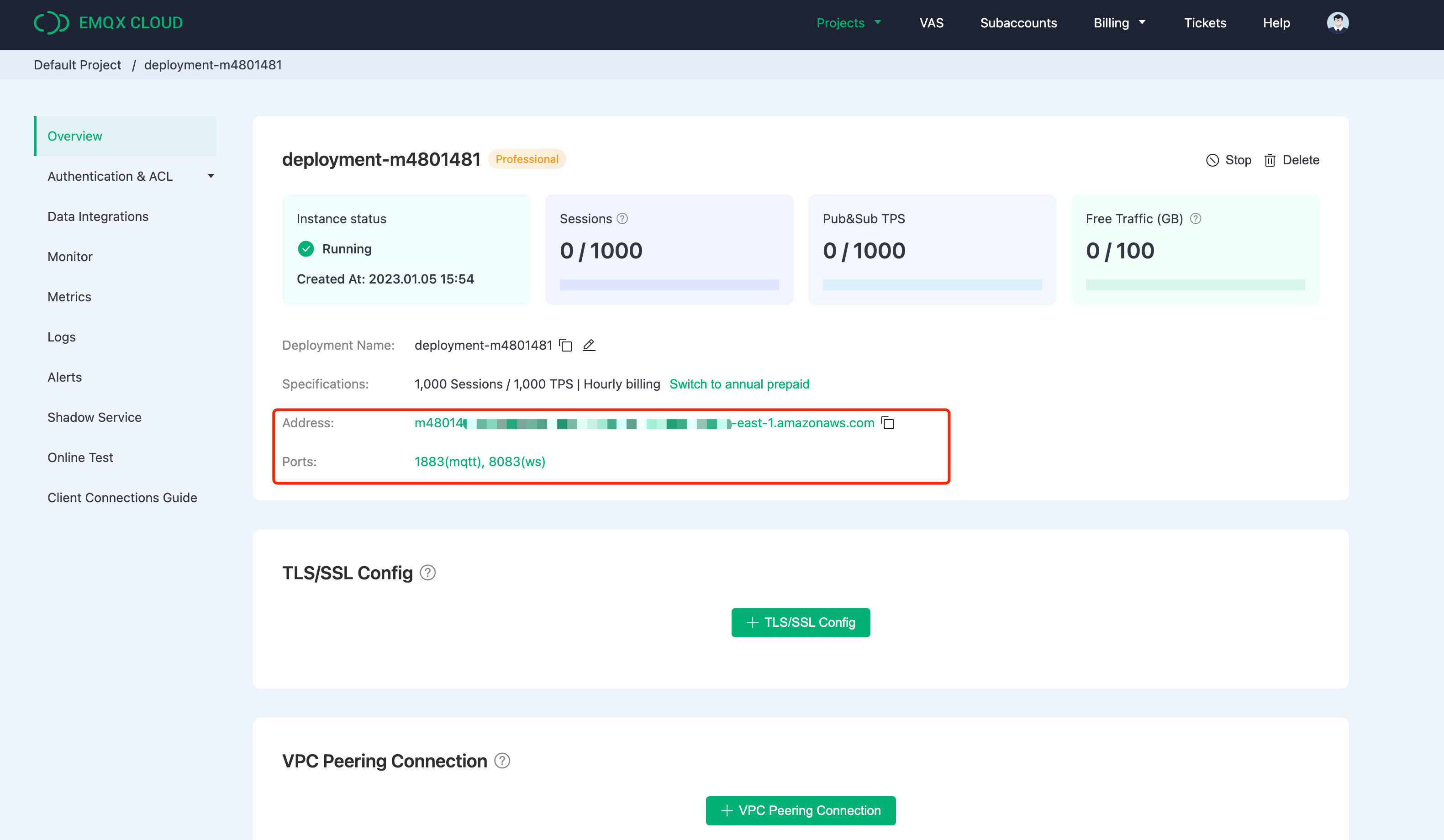 EMQX Cloud Overview Dashboard